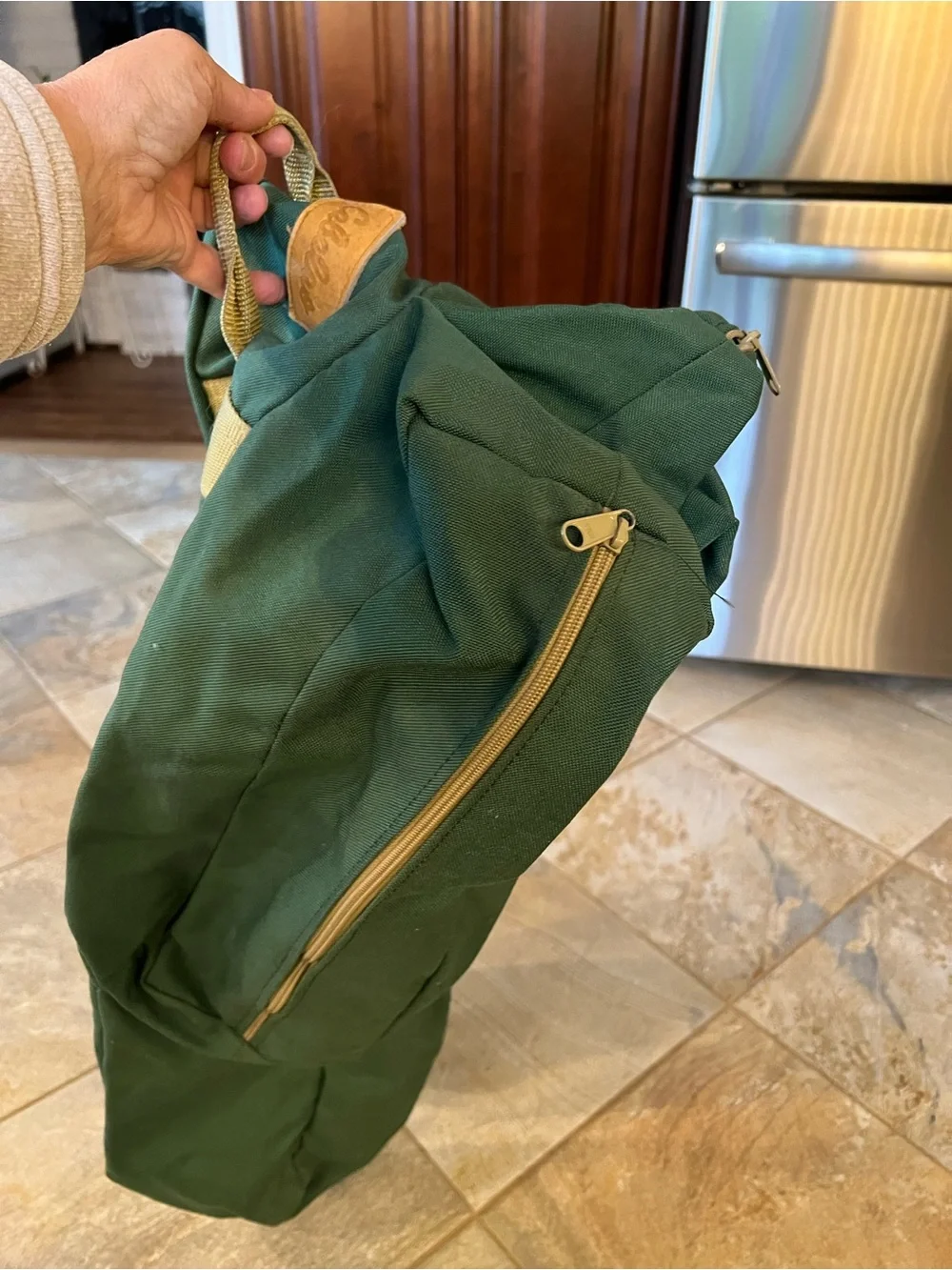 Vintage Cabelas Rod Bag Green Nylon Bag Adjustable Straps 2 outside pockets
